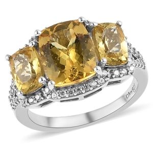 Golden Apatite & White Zircon Ring Platinum over 925! ✨️ Size 6